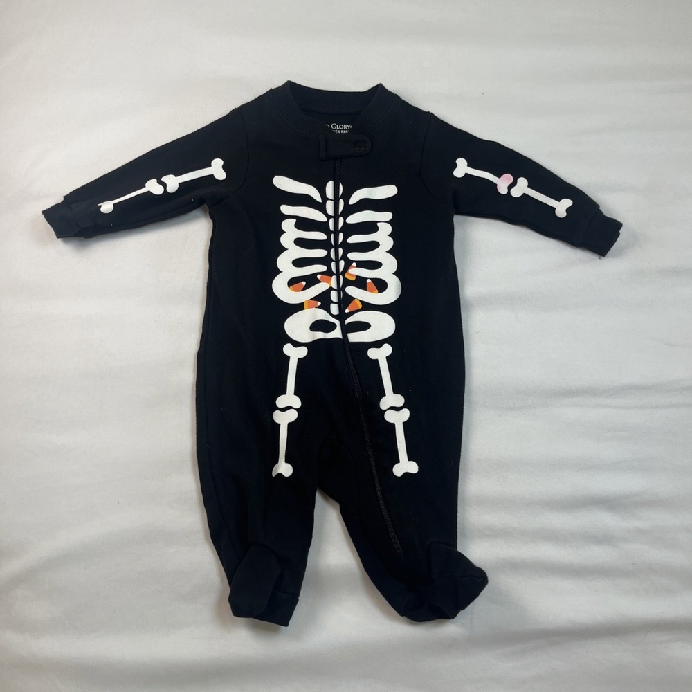 Faded Glory Newborn Infant Baby Kids‎ Glow in Dark Skeleton Black Zip One Sleep